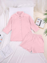 Texture Button Up Shirt and Shorts Set - Trendsi - Flyclothing LLC