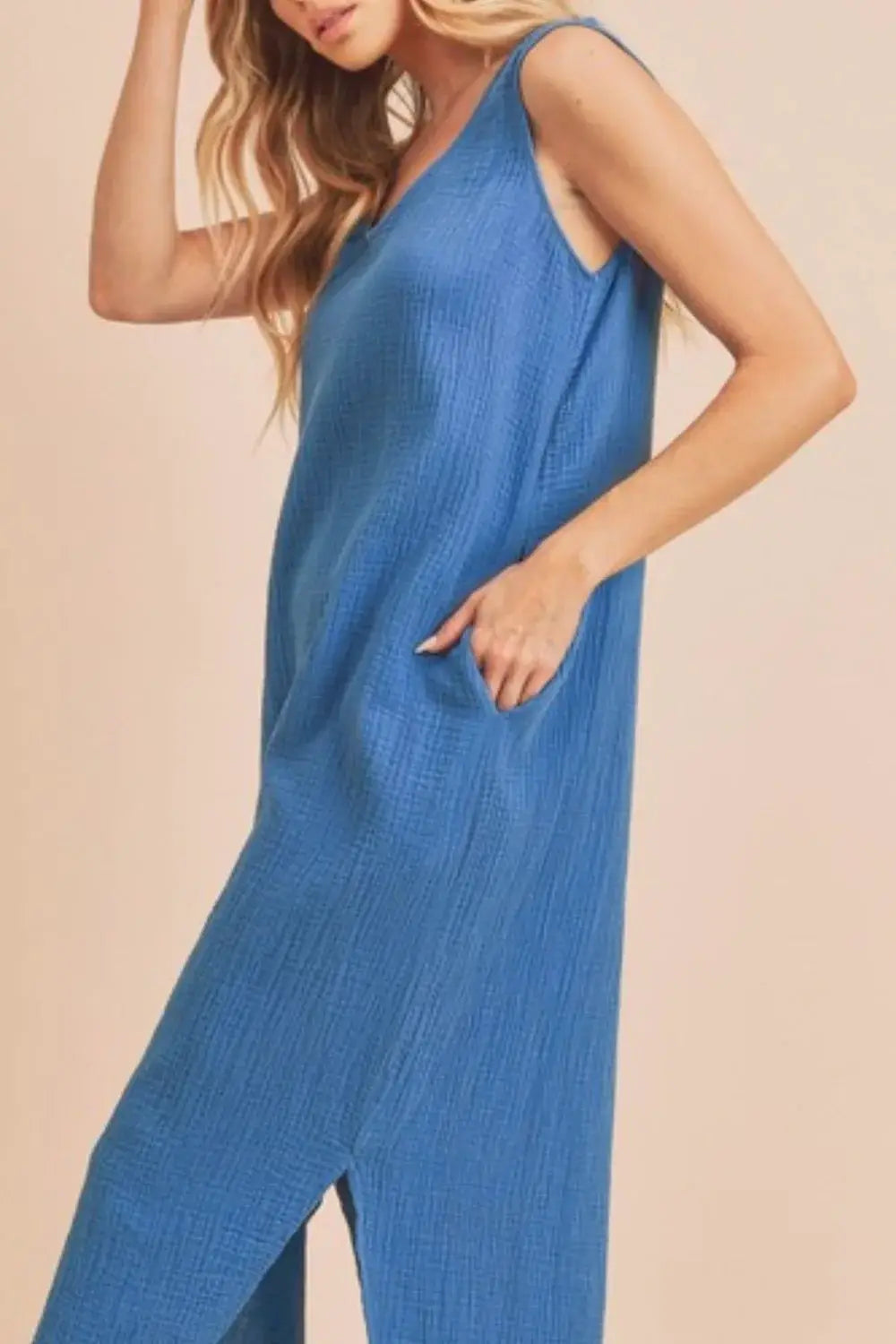 Aemi + Co Round Neck Midi Tank Dress with Pockets - Trendsi - Flyclothing LLC
