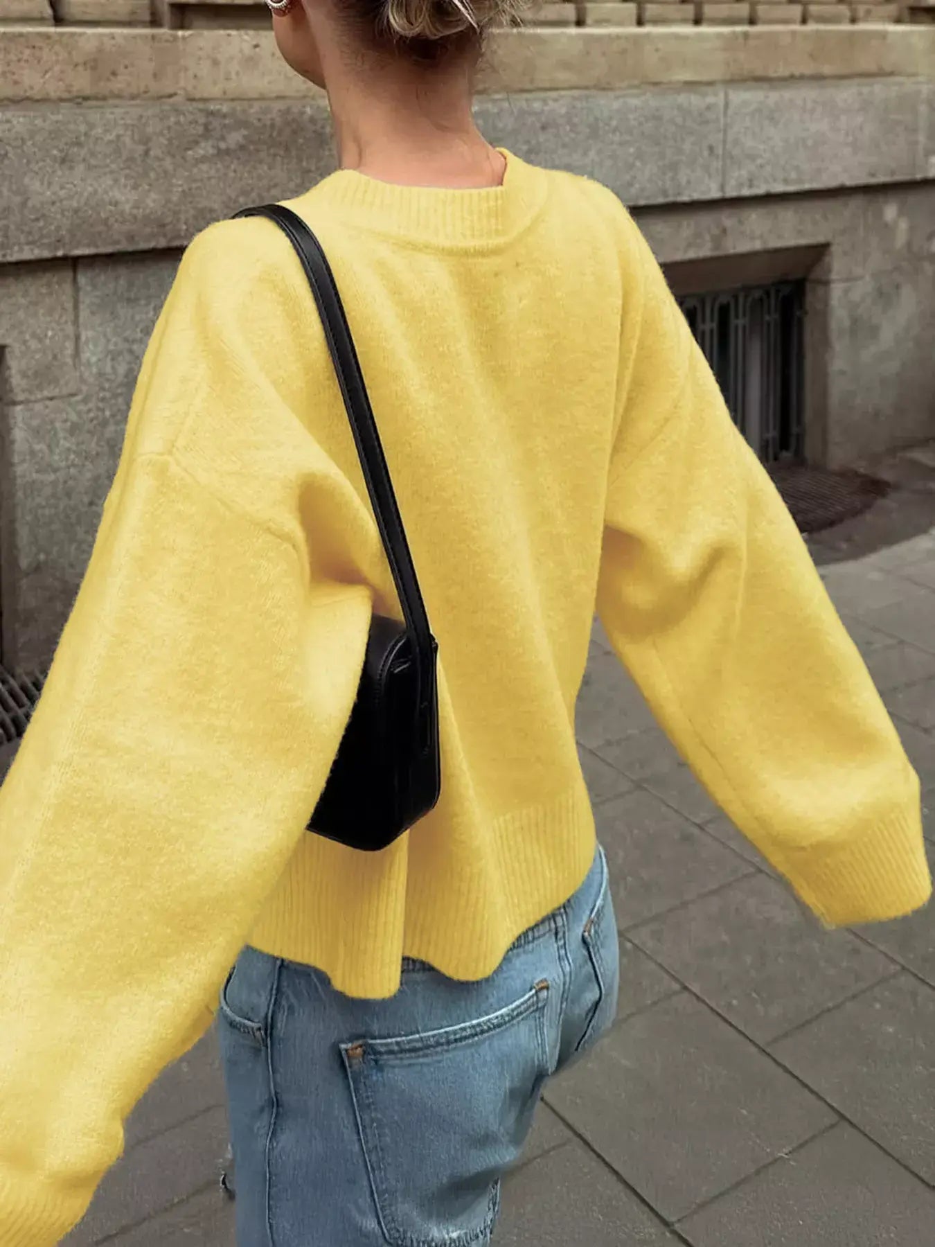 Ribbed Round Neck Dropped Shoulder Sweater - Trendsi - Flyclothing LLC