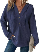 Full Size Button Detail Waffle Knit Hoodie Plus Size - Trendsi - Flyclothing LLC