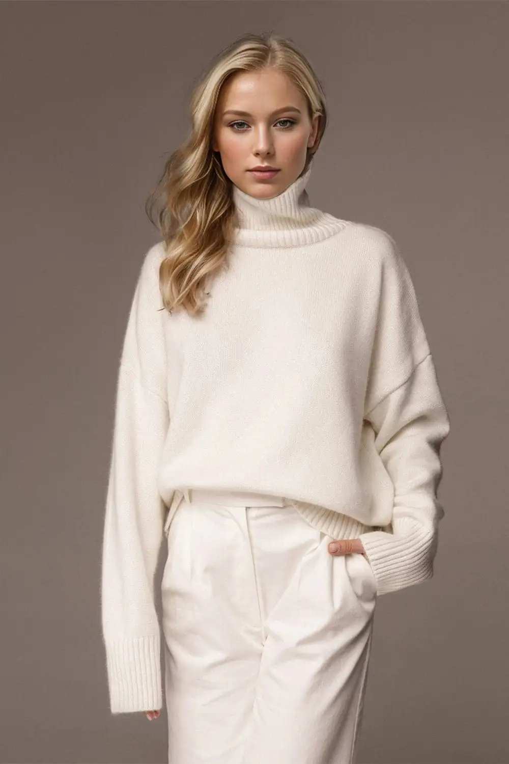 Basic Bae Turtleneck Dropped Shoulder Long Sleeve Sweater - Trendsi - Flyclothing LLC