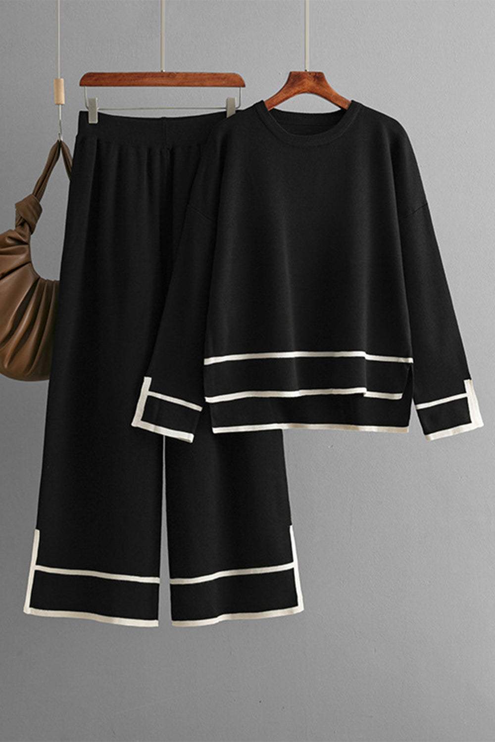 High-Low Round Neck Top and Pants Sweater Set - Trendsi - Flyclothing LLC