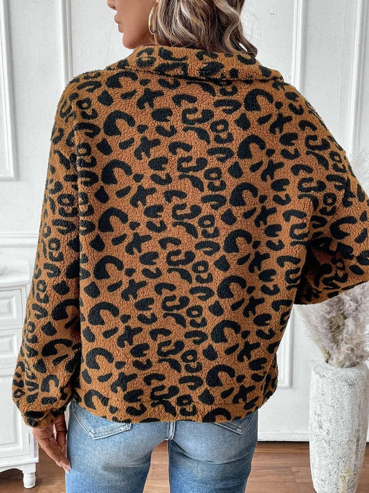 Leopard Half Zip Long Sleeve Sweatshirt - Trendsi - Flyclothing LLC