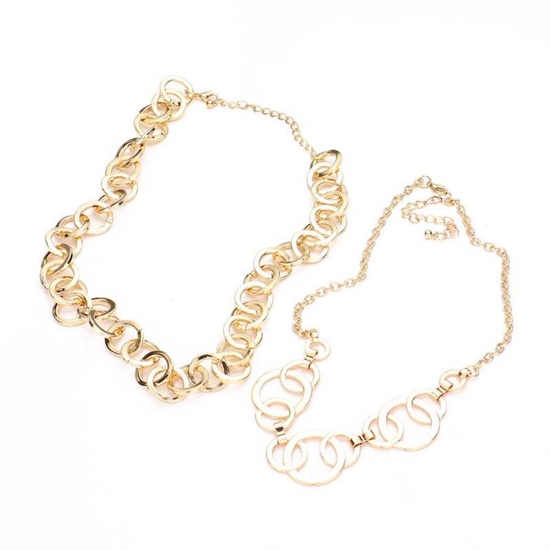 2pcs Metal Circle Link Accented Layered Adjustable Necklaces - Madeline Love - Flyclothing LLC