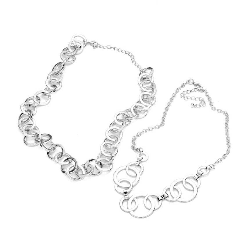 2pcs Metal Circle Link Accented Layered Adjustable Necklaces - Madeline Love - Flyclothing LLC