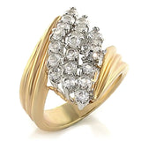 2W029 - Gold+Rhodium Brass Ring with AAA Grade CZ  in Clear - Alamode