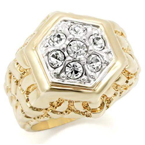 2W037 - Gold+Rhodium Brass Ring with Top Grade Crystal in Clear - Alamode - Flyclothing LLC