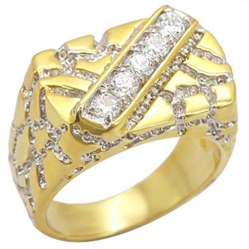2W050 - Gold+Rhodium Brass Ring with AAA Grade CZ in Clear - Alamode - Flyclothing LLC