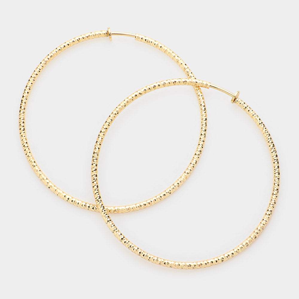 3.2" Textured Metal Hoop Clip on Earrings - Madeline Love - Flyclothing LLC