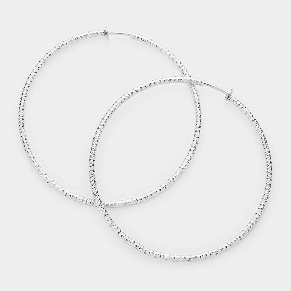 3.2" Textured Metal Hoop Clip on Earrings - Madeline Love - Flyclothing LLC
