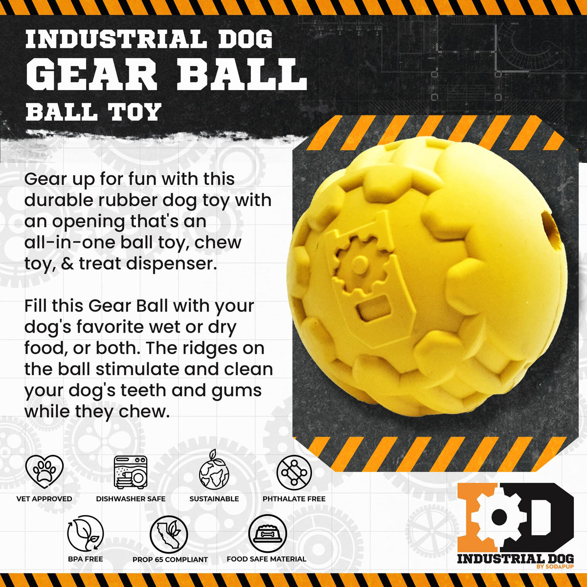 Industrial Dog Ball Rubber Chew Toy for Heavy Chewers | Yellow | USA Made | SodaPup - SodaPup/True Dogs, LLC - Flyclothing LLC