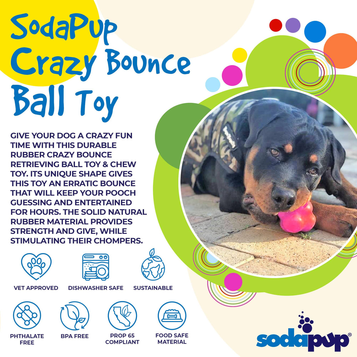 Crazy Bounce Rubber Dog Chew Toy for Power Chewers | Retrieving Ball | USA Made - SodaPup/True Dogs, LLC - Flyclothing LLC