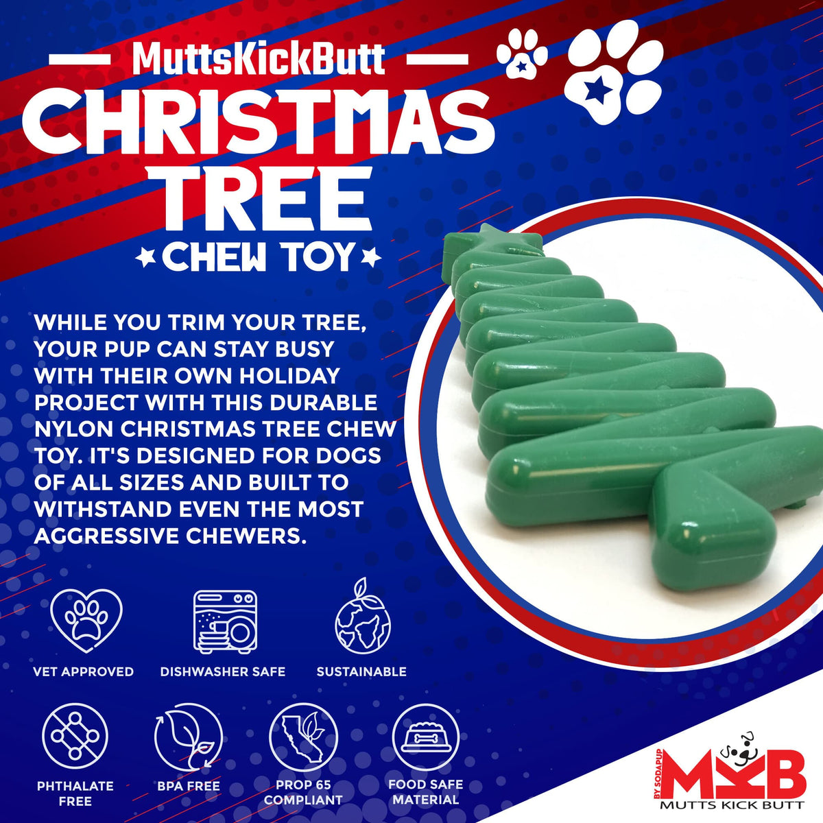 Christmas Tree Nylon Dog Chew Toy for Aggressive Chewers | USA Made & FDA Compliant - SodaPup/True Dogs, LLC - Flyclothing LLC