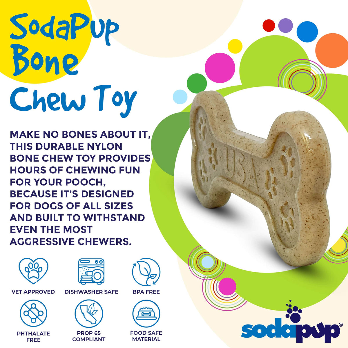 Bone eChew Ultra Durable Nylon Dog Chew Toy for Aggressive Chewers | USA Made - SodaPup/True Dogs, LLC - Flyclothing LLC
