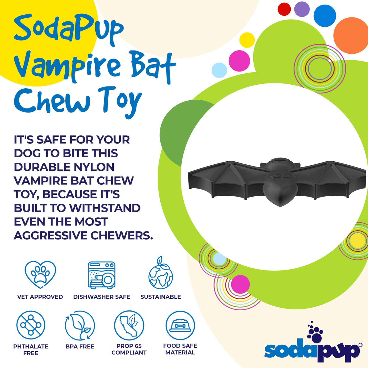 Vampire Bat Nylon Dog Chew Toy for Aggressive Chewers | USA Made & FDA Compliant - SodaPup/True Dogs, LLC - Flyclothing LLC