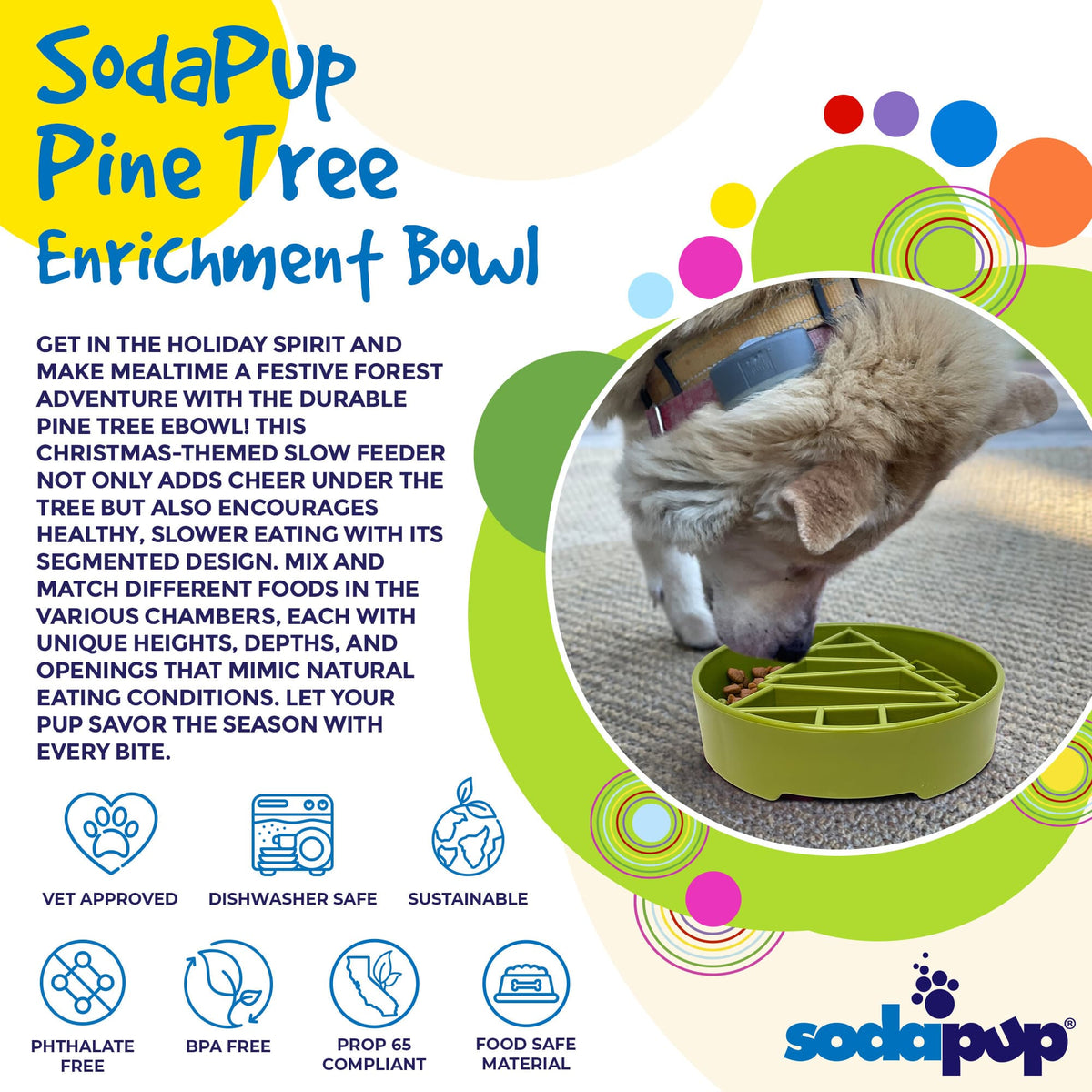 Pine Tree Christmas eBowl Deep Slow Feeder Dog Bowl for Enrichment | USA Made - SodaPup/True Dogs, LLC - Flyclothing LLC