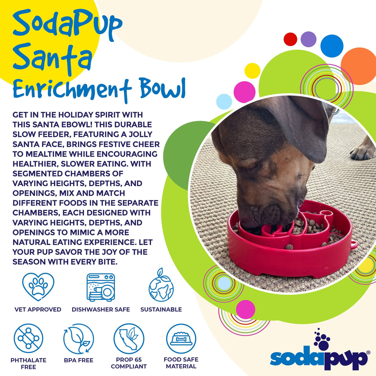 Santa Christmas eBowl Deep Slow Feeder Dog Bowl for Enrichment | USA Made - SodaPup/True Dogs, LLC - Flyclothing LLC