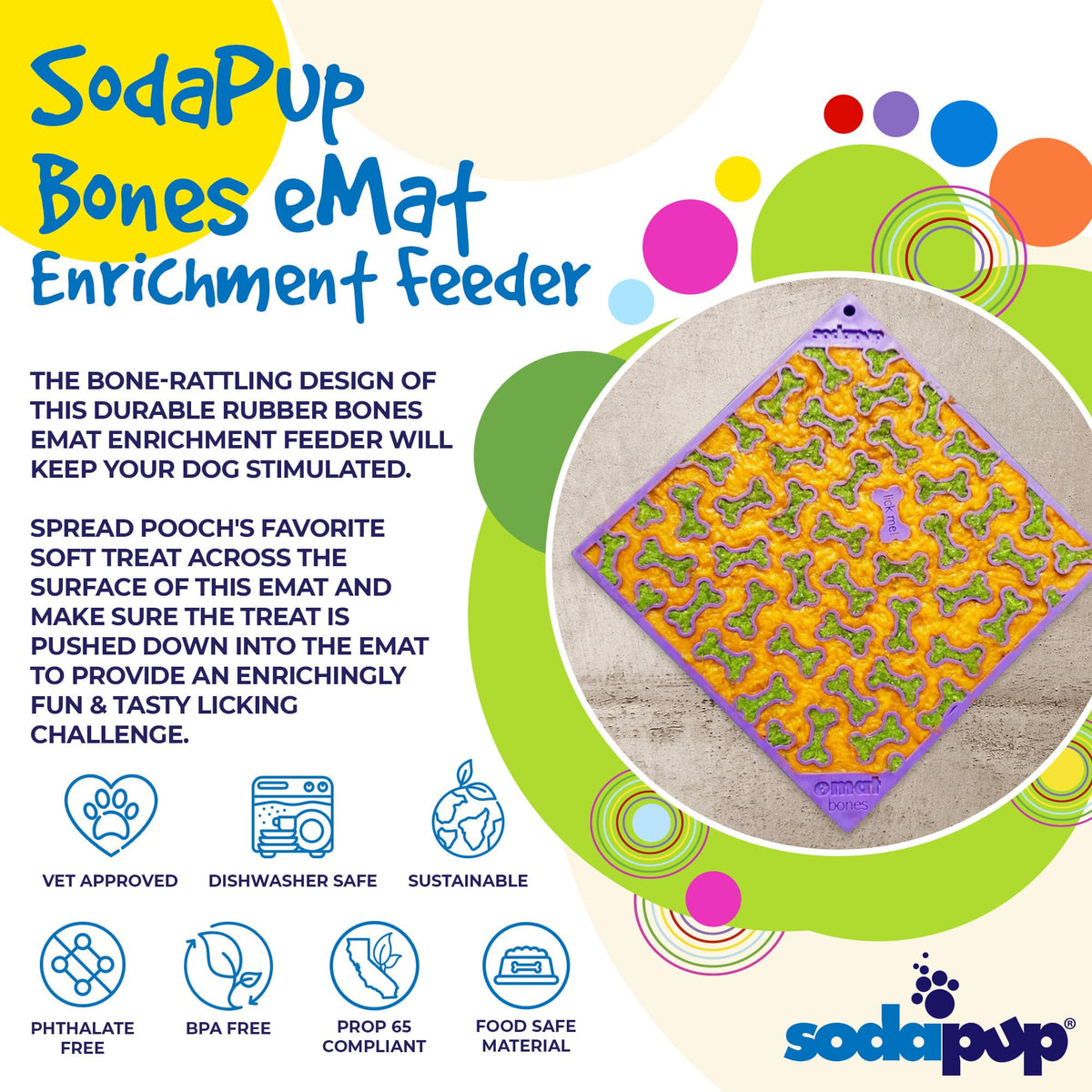 Bones eMat - Enrichment Lick Mat for Dogs and Cats | eMat Enrichment Toy for Anxiety Relief | SodaPup - SodaPup/True Dogs, LLC - Flyclothing LLC