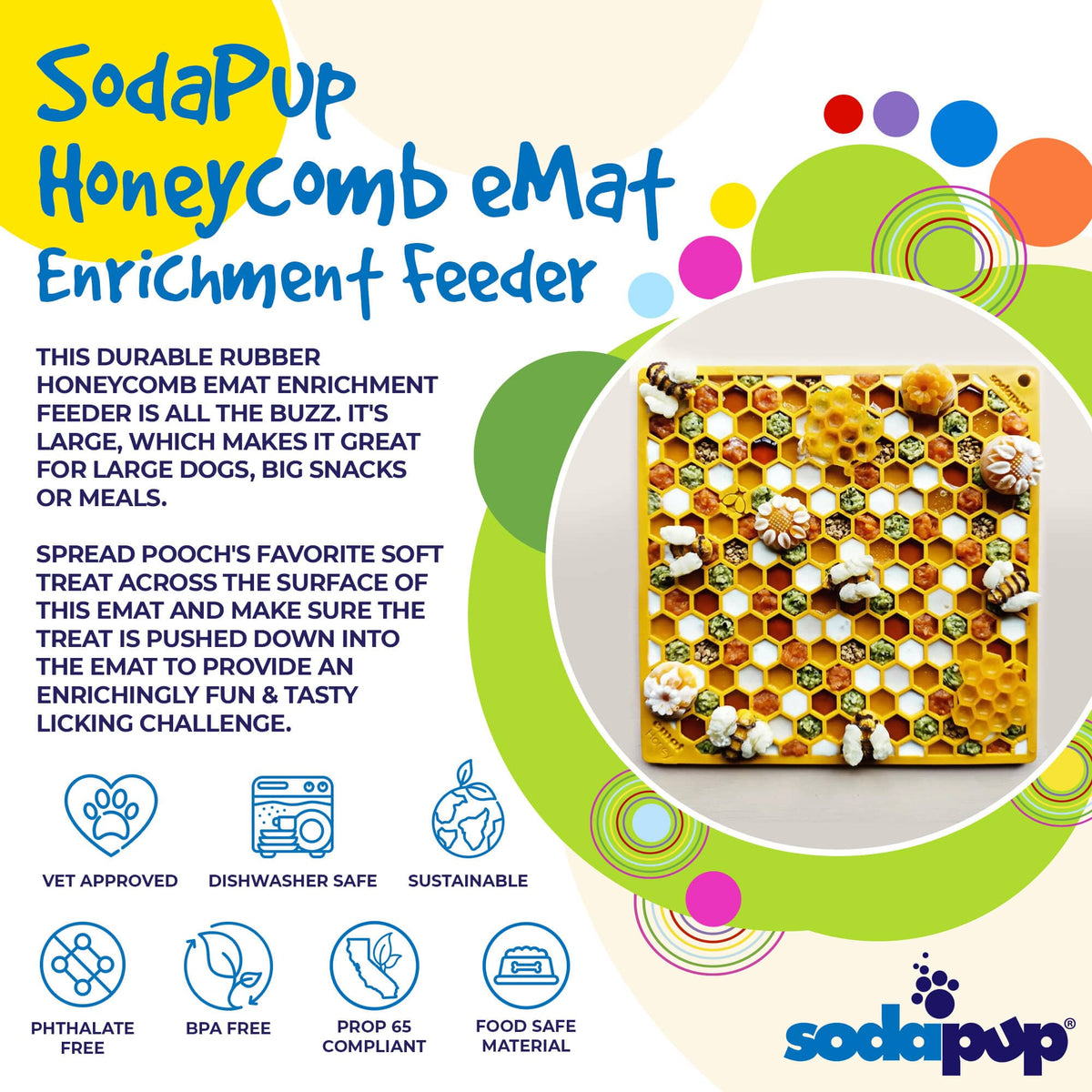 Honeycomb eMat - Enrichment Lick Mat for Dogs and Cats | eMat Enrichment Toy for Anxiety Relief | SodaPup - SodaPup/True Dogs, LLC - Flyclothing LLC