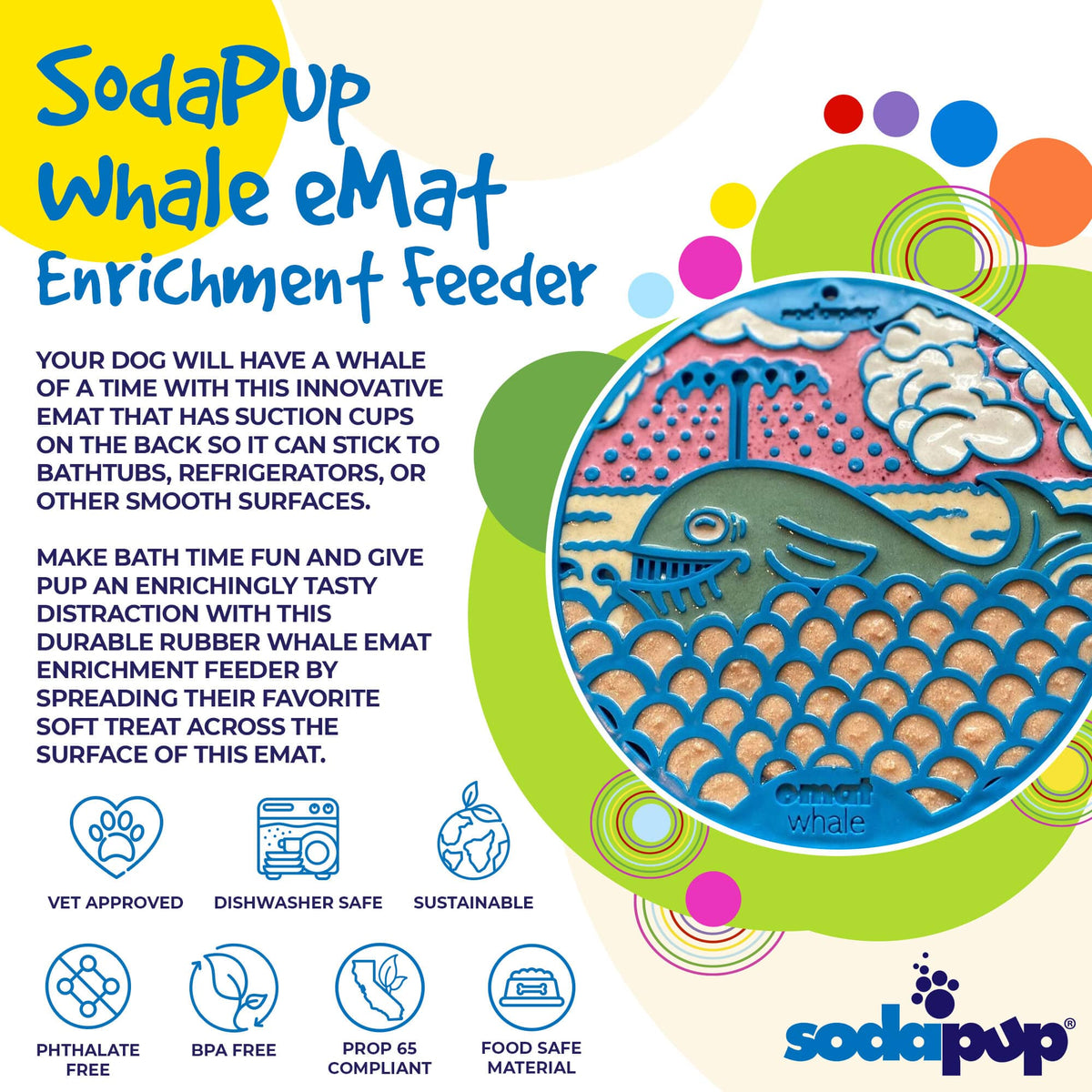 Whale eMat - Enrichment Lick Mat for Dogs and Cats - with Suction Cups | Whale Design | USA Made - SodaPup/True Dogs, LLC - Flyclothing LLC