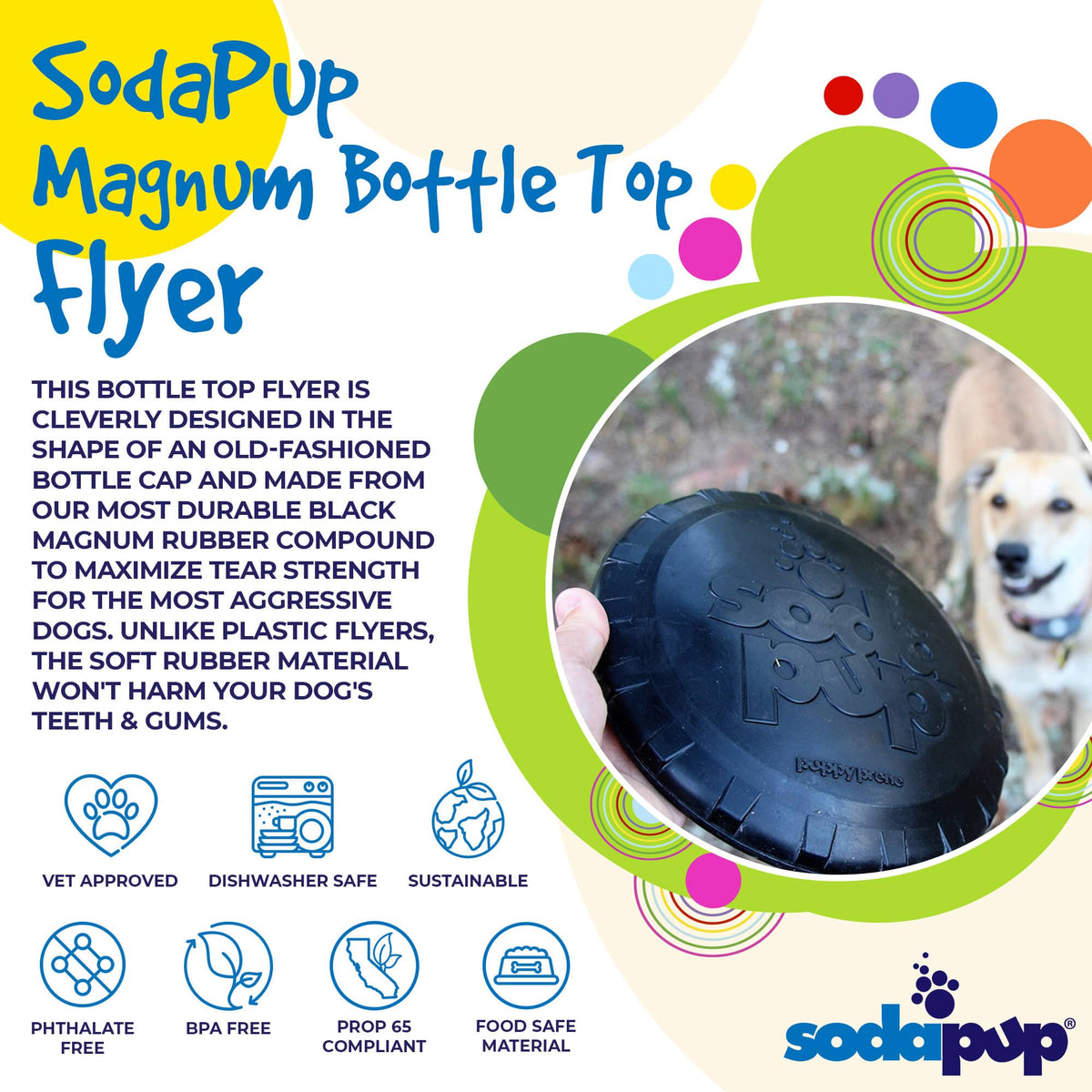 Magnum Bottle Top Flyer Rubber Frisbee for Heavy Chewers | Large | USA Made - SodaPup/True Dogs, LLC - Flyclothing LLC