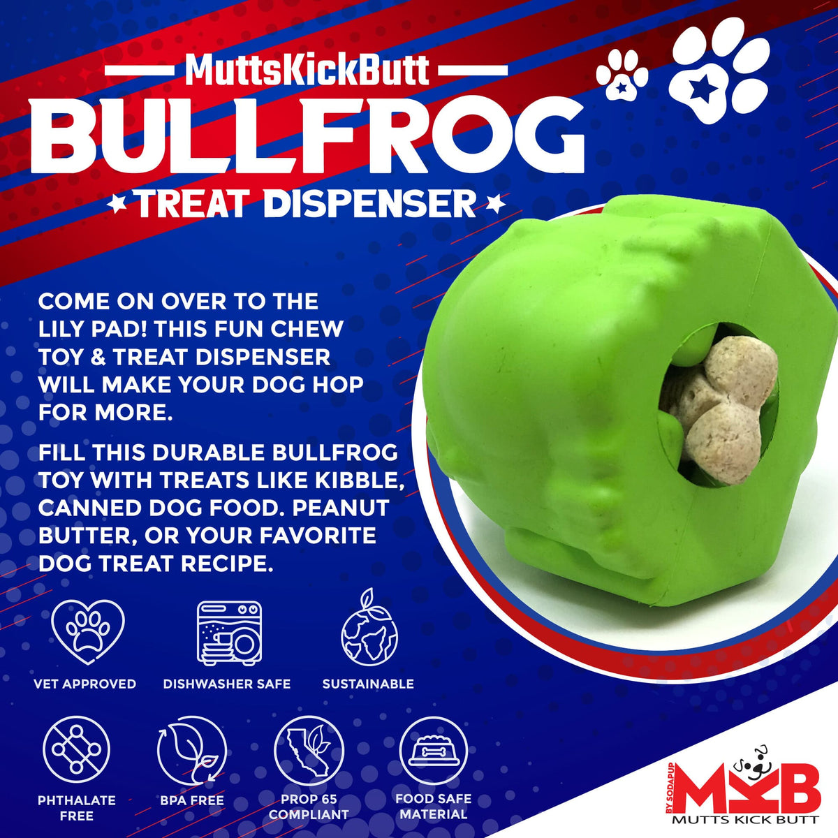 Bull Frog Dog Chew Toy & Treat Dispenser - USA Made | SodaPup - SodaPup/True Dogs, LLC - Flyclothing LLC