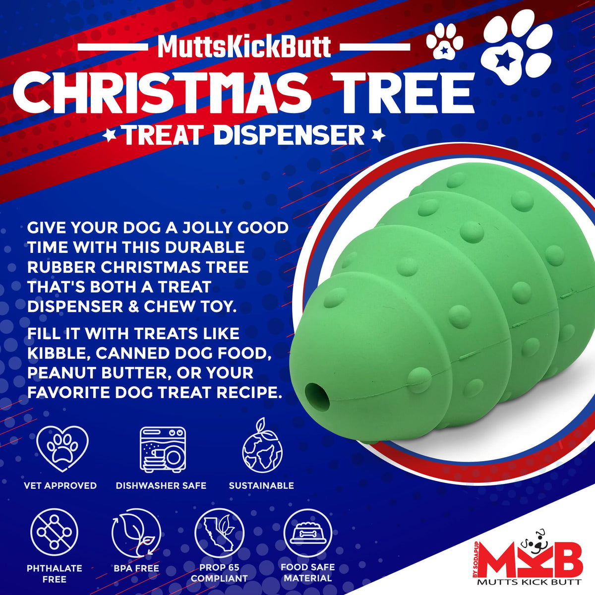 Christmas Tree Dog Toy - Durable Rubber Chew Toy for Large Dogs | USA Made - SodaPup/True Dogs, LLC - Flyclothing LLC
