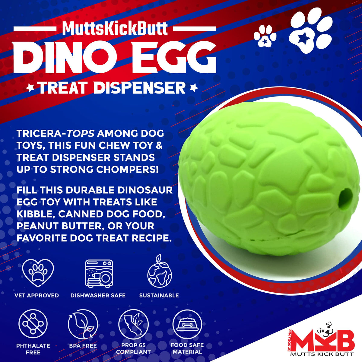Dinosaur Egg Dog Chew Toy & Treat Dispenser - USA Made | SodaPup - SodaPup/True Dogs, LLC - Flyclothing LLC