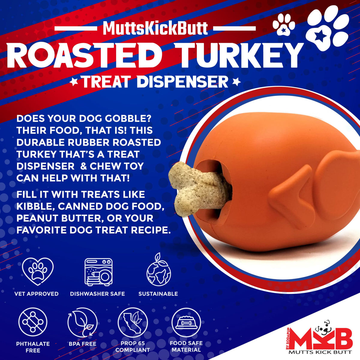 Roasted Turkey Dog Chew Toy & Treat Dispenser - USA Made | SodaPup - SodaPup/True Dogs, LLC - Flyclothing LLC