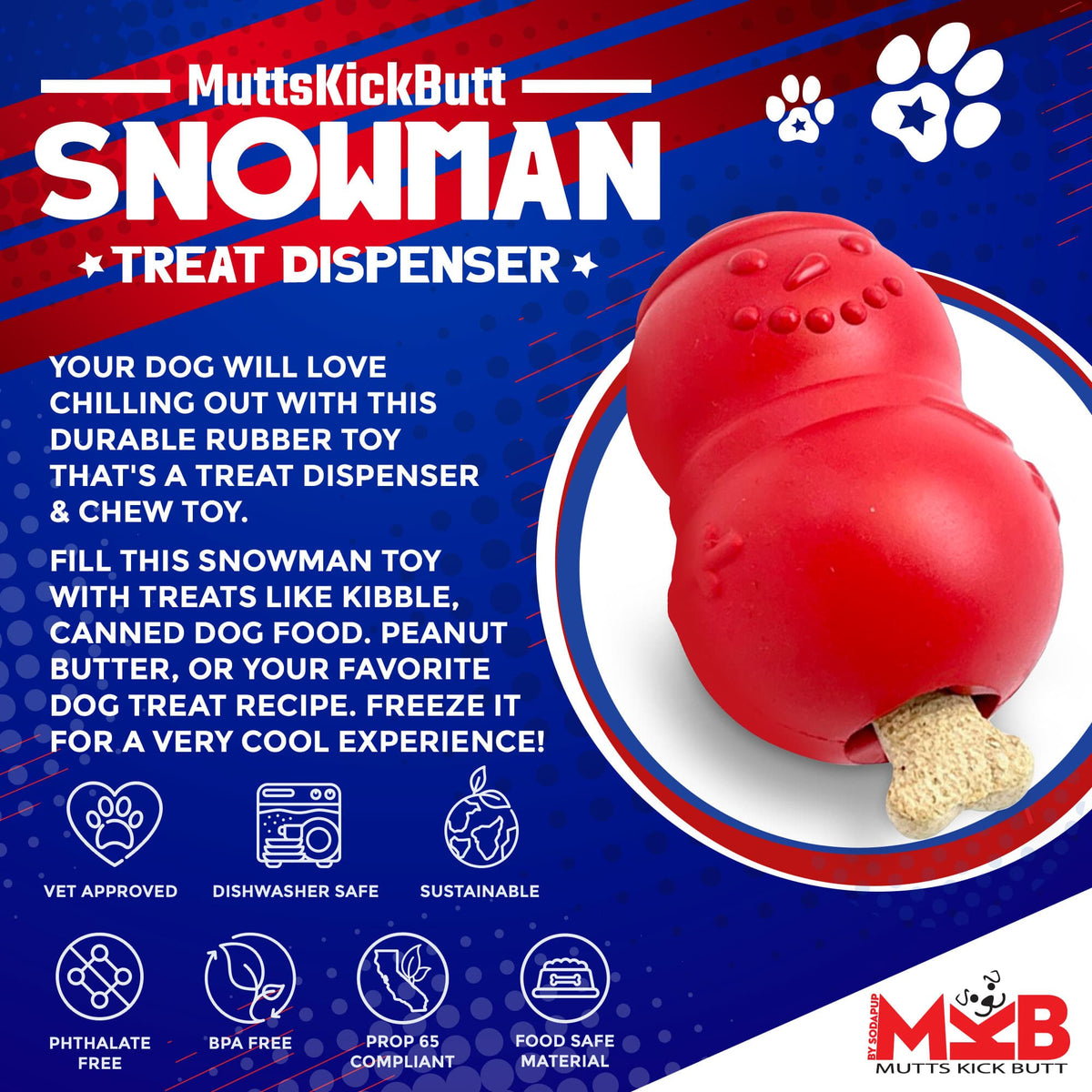 Snowman Dog Toy - Durable Winter Chew Toy for Large Dogs | USA Made - SodaPup/True Dogs, LLC - Flyclothing LLC