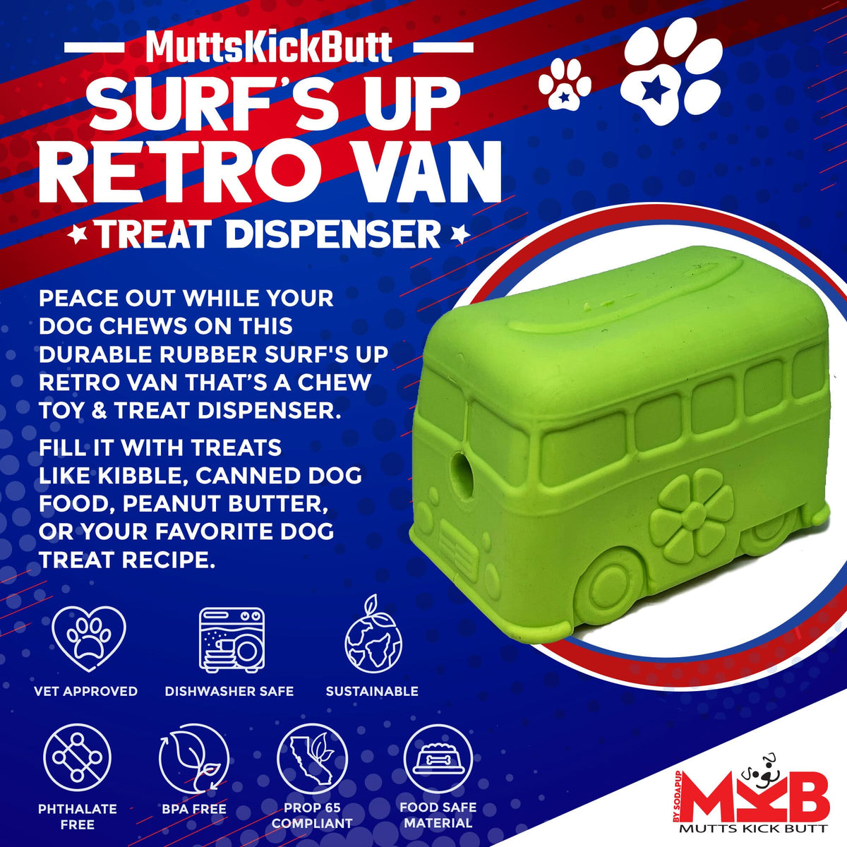 Surf's Up! Retro Van Dog Toy - Durable Chew Toy for Large Dogs | USA Made - SodaPup/True Dogs, LLC - Flyclothing LLC