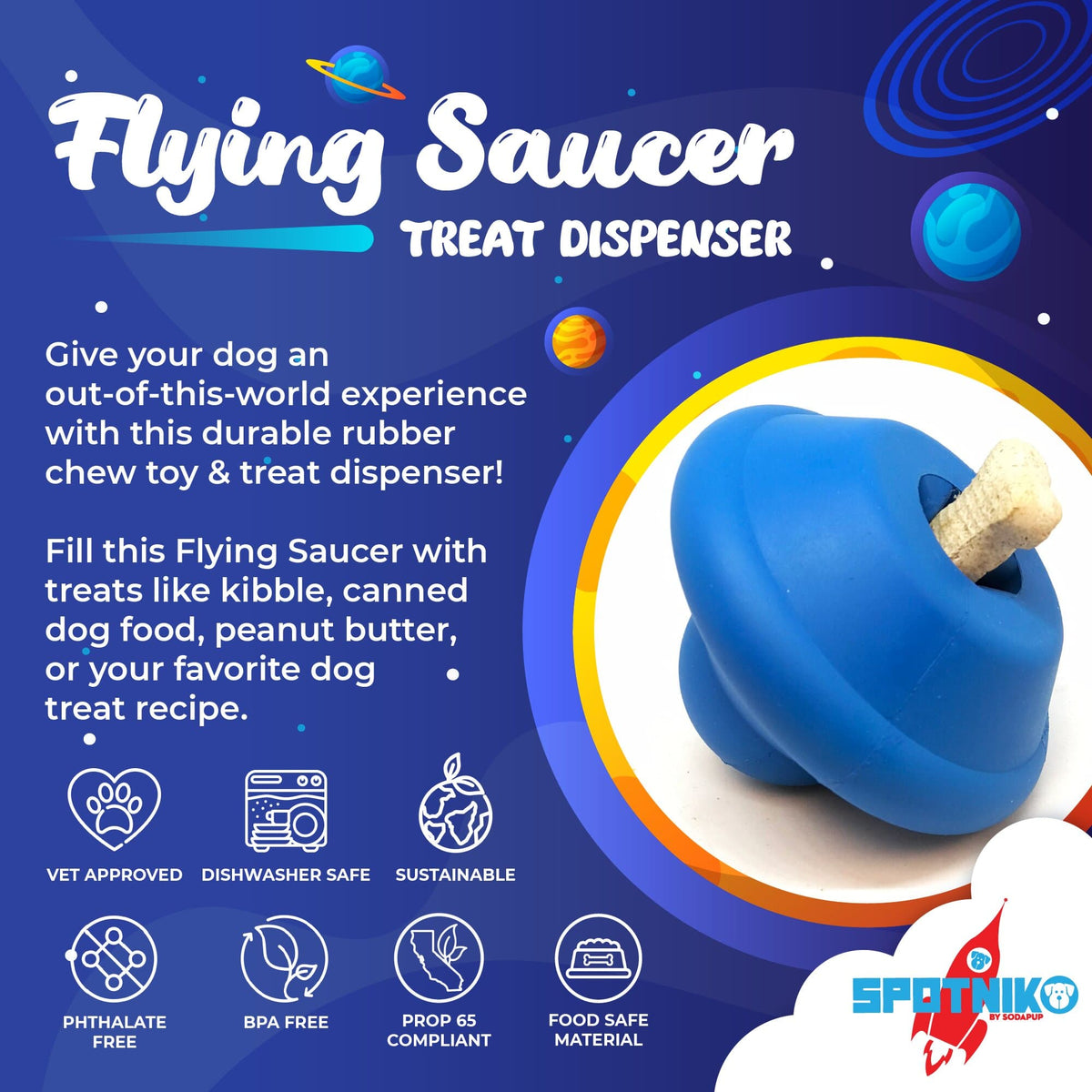 Flying Saucer Dog Toy - Durable UFO Chew Toy & Treat Dispenser | USA Made - SodaPup/True Dogs, LLC - Flyclothing LLC