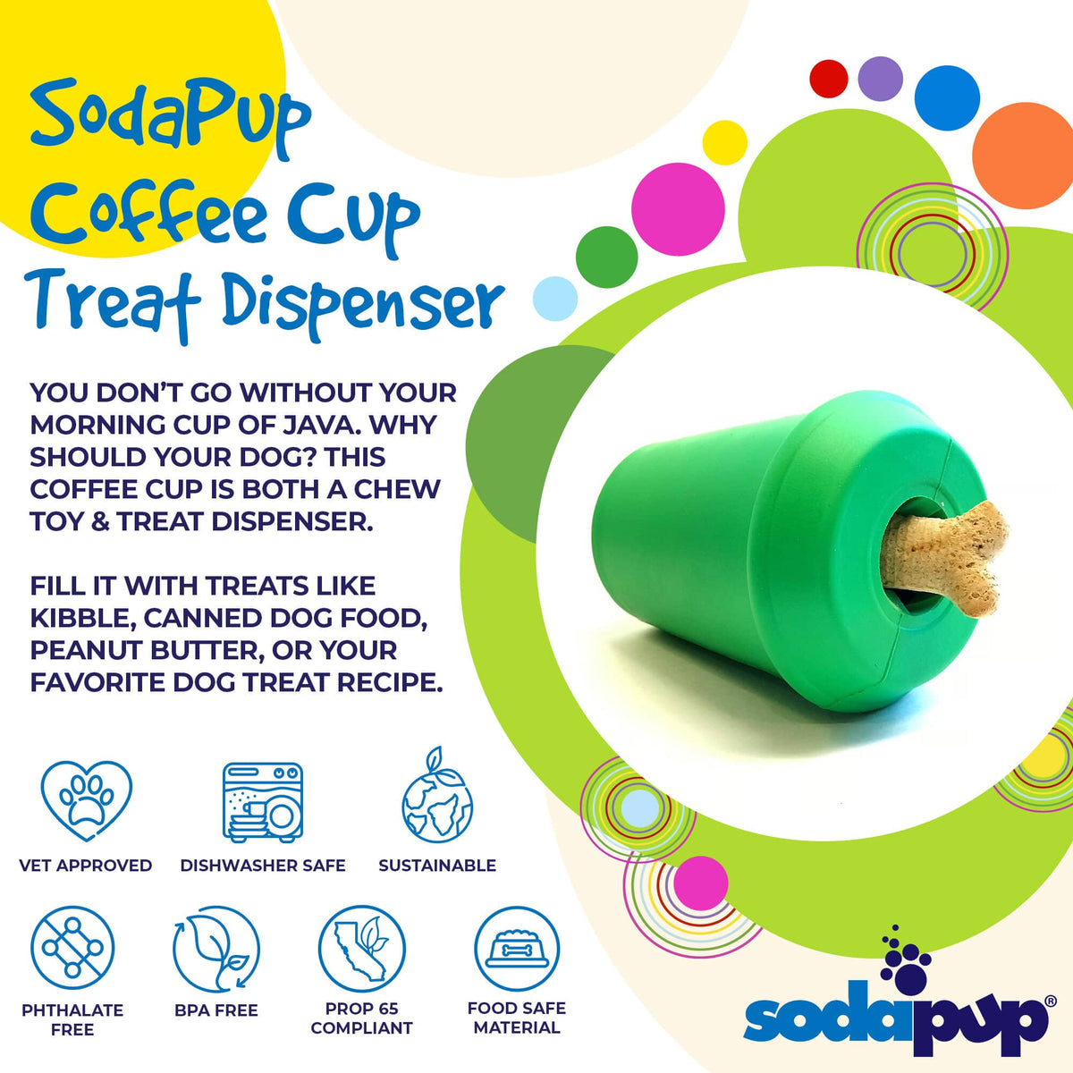 Coffee Cup Rubber Dog Chew Toy for Power Chewers | Treat Dispenser | USA Made - SodaPup/True Dogs, LLC - Flyclothing LLC