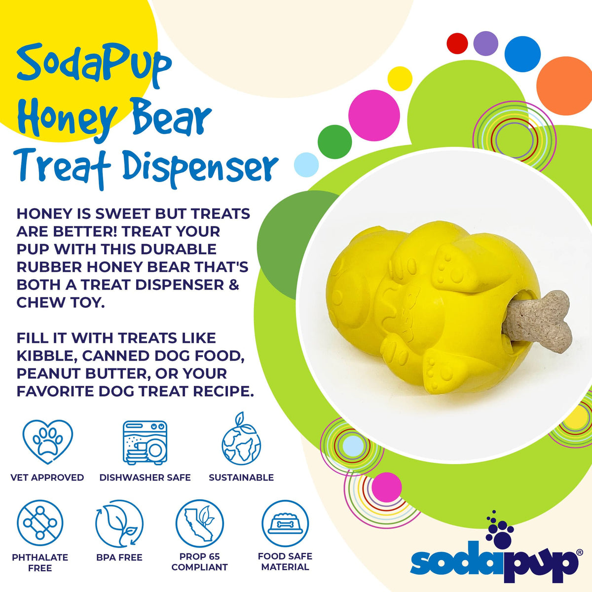 Honey Bear eDispenser - Durable Rubber Treat Dispenser for Dogs | USA Made - SodaPup/True Dogs, LLC - Flyclothing LLC
