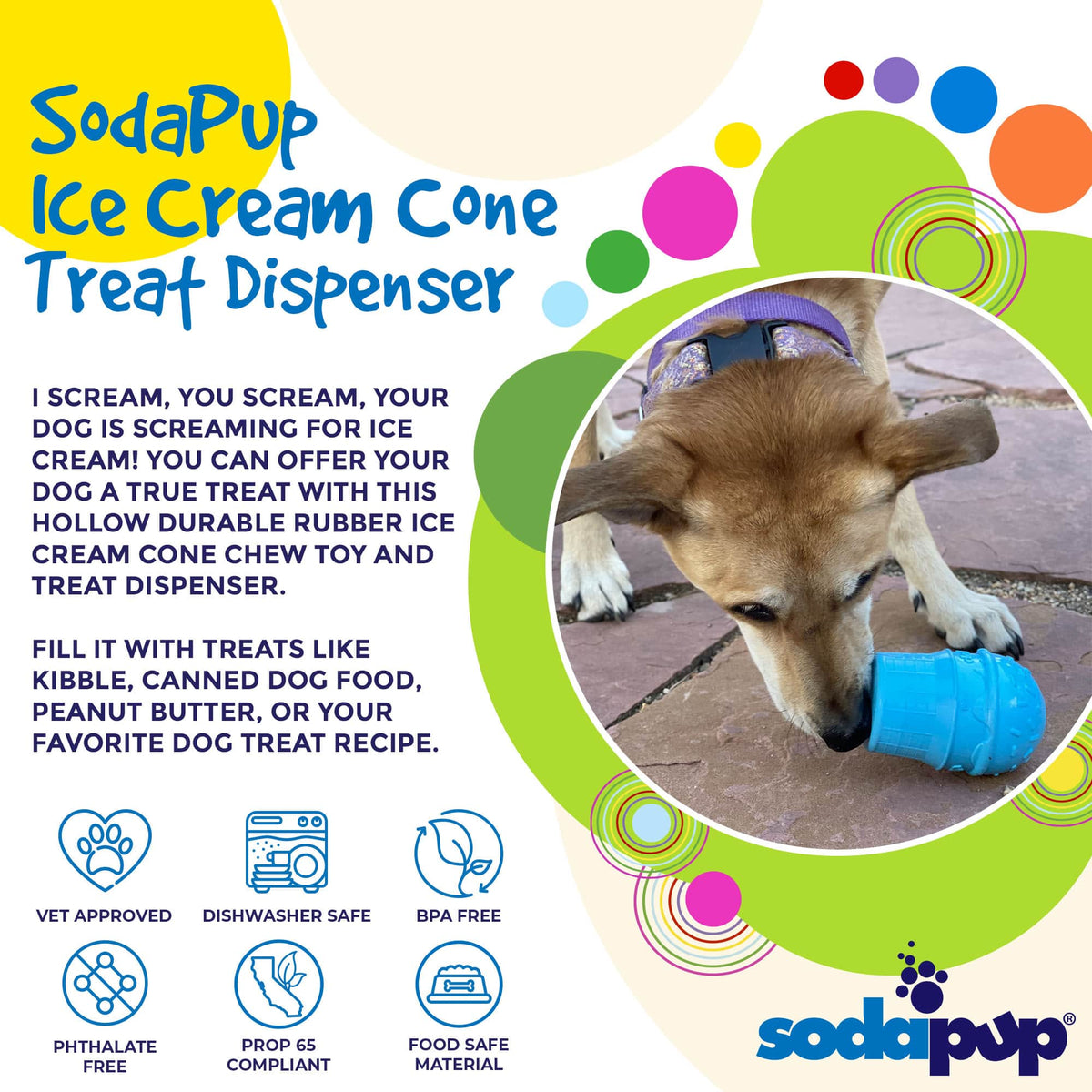 Ice Cream Cone Rubber Dog Chew Toy | Treat Dispenser | USA Made | SodaPup - SodaPup/True Dogs, LLC - Flyclothing LLC