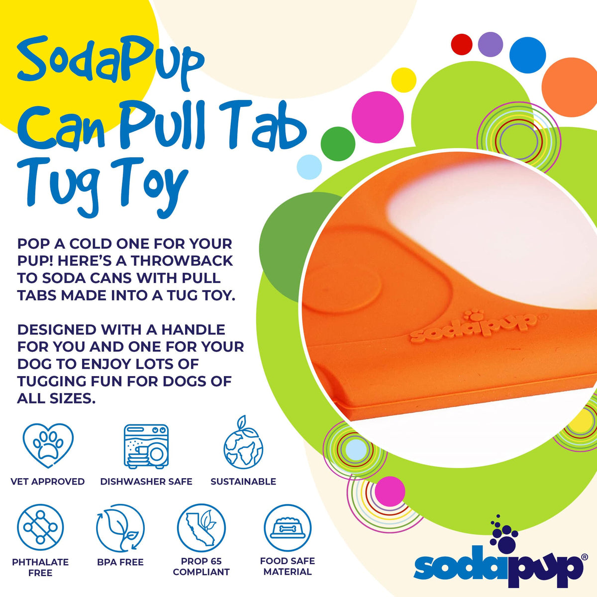 Pop Top Rubber Tug Toy for Interactive Play | Heavy Chewers | USA Made | SodaPup - SodaPup/True Dogs, LLC - Flyclothing LLC