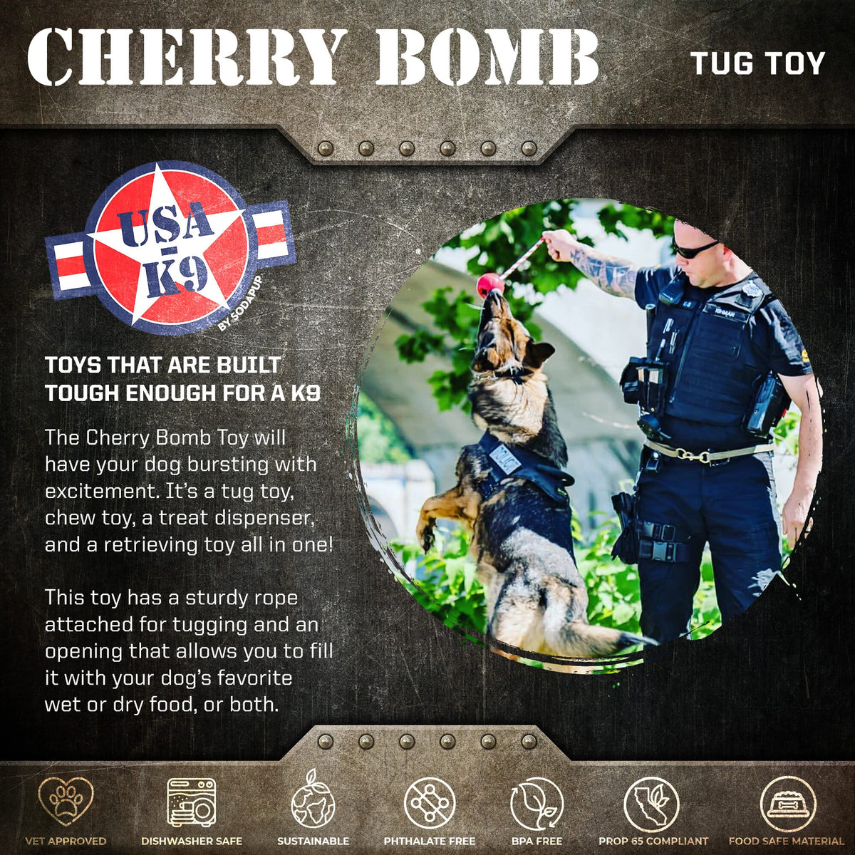 USA-K9 Cherry Bomb Rubber Dog Chew Toy | K9 Handler Reward Toy | USA Made - SodaPup/True Dogs, LLC - Flyclothing LLC