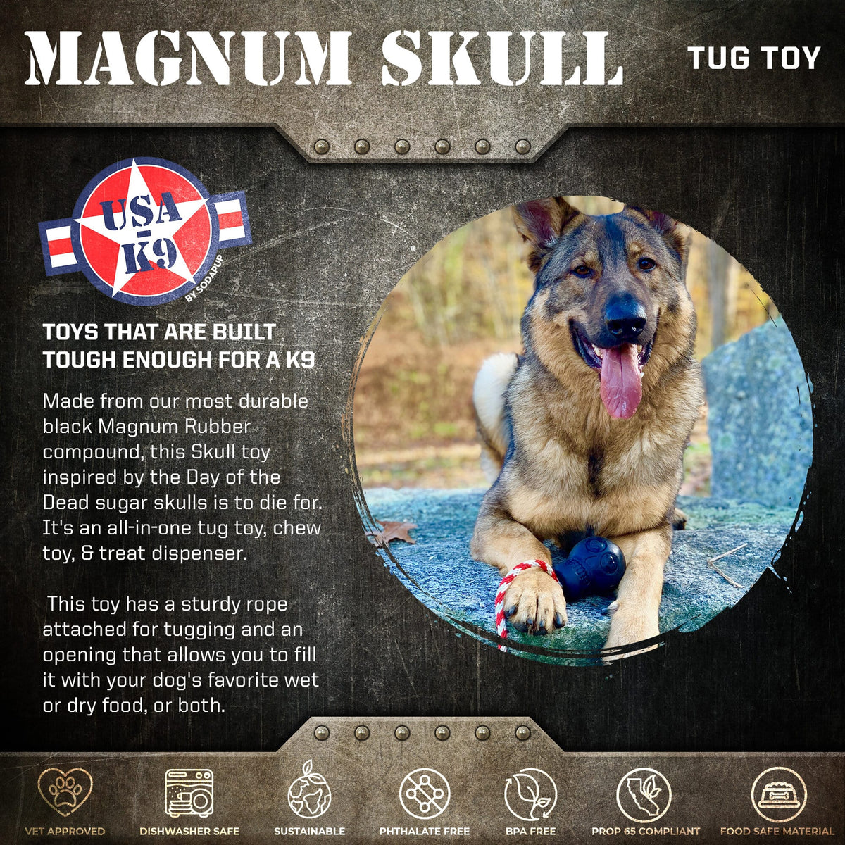 USA-K9 Magnum Skull - Black Magnum Rubber Chew Toy for Extreme Chewers | USA Made - SodaPup/True Dogs, LLC - Flyclothing LLC