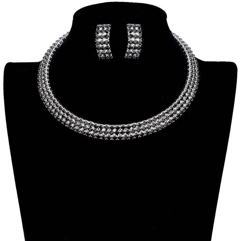 3 Rows Rhinestone Open Choker Necklace - Madeline Love - Flyclothing LLC