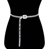3 Rows Rhinestone Pave Embellished Detail Buckle Belt - Madeline Love - Flyclothing LLC