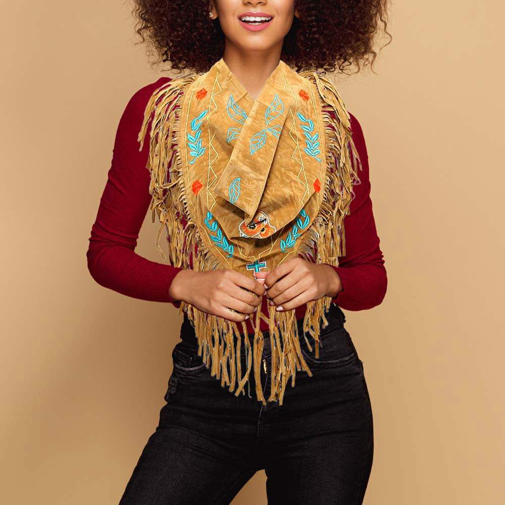 3-Way Day of the Dead Mexican Sugar Skull Suede Fringe Scarf - Madeline Love - Flyclothing LLC