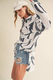 Aemi + Co High-Low Printed Button Up Long Sleeve Shirt - Trendsi - Flyclothing LLC