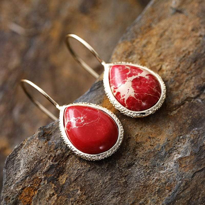 Copper Natural Stone Teardrop Shape Earrings - Trendsi - Flyclothing LLC