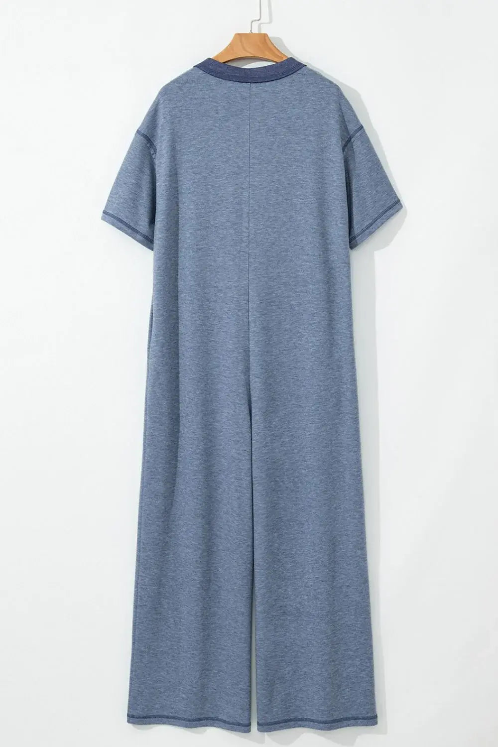 Placket Chest Pockets Short Sleeve Wide Leg Jumpsuit - Trendsi - Flyclothing LLC