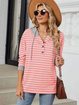 Drawstring Striped Long Sleeve Hoodie - Trendsi - Flyclothing LLC