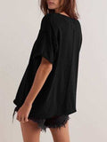 Lovelet Exposed Seam Round Neck Half Sleeve T-Shirt - Trendsi - Flyclothing LLC