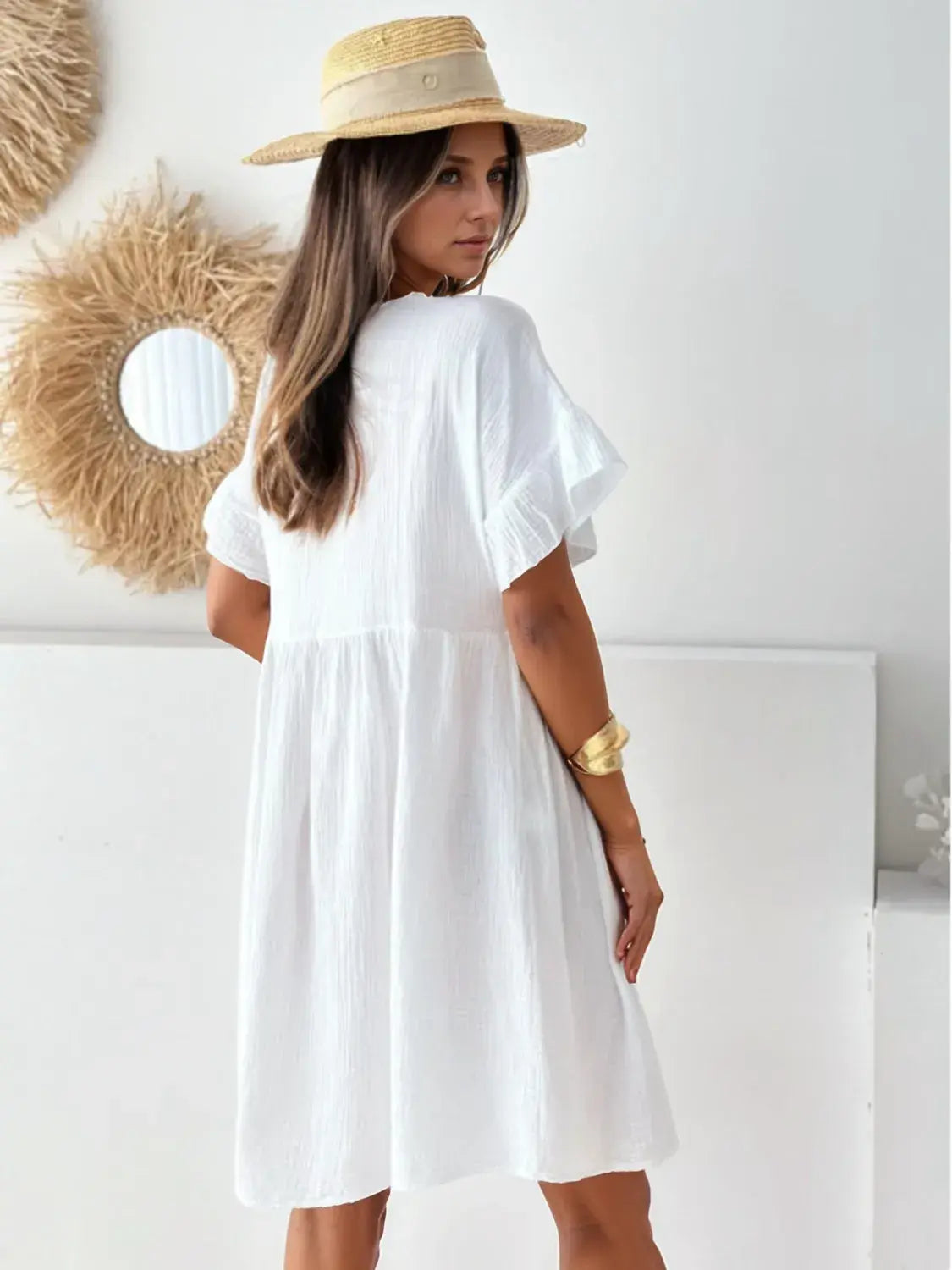 Round Neck Short Sleeve Mini Dress - Trendsi - Flyclothing LLC