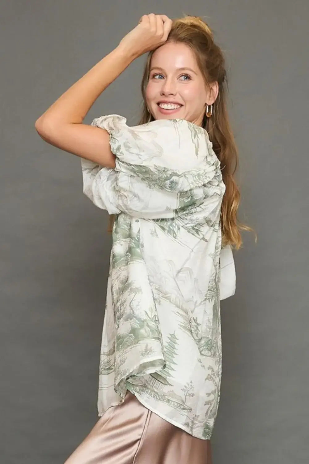Umgee Full Size Two Tone Toile Print Top Plus Size - Trendsi - Flyclothing LLC
