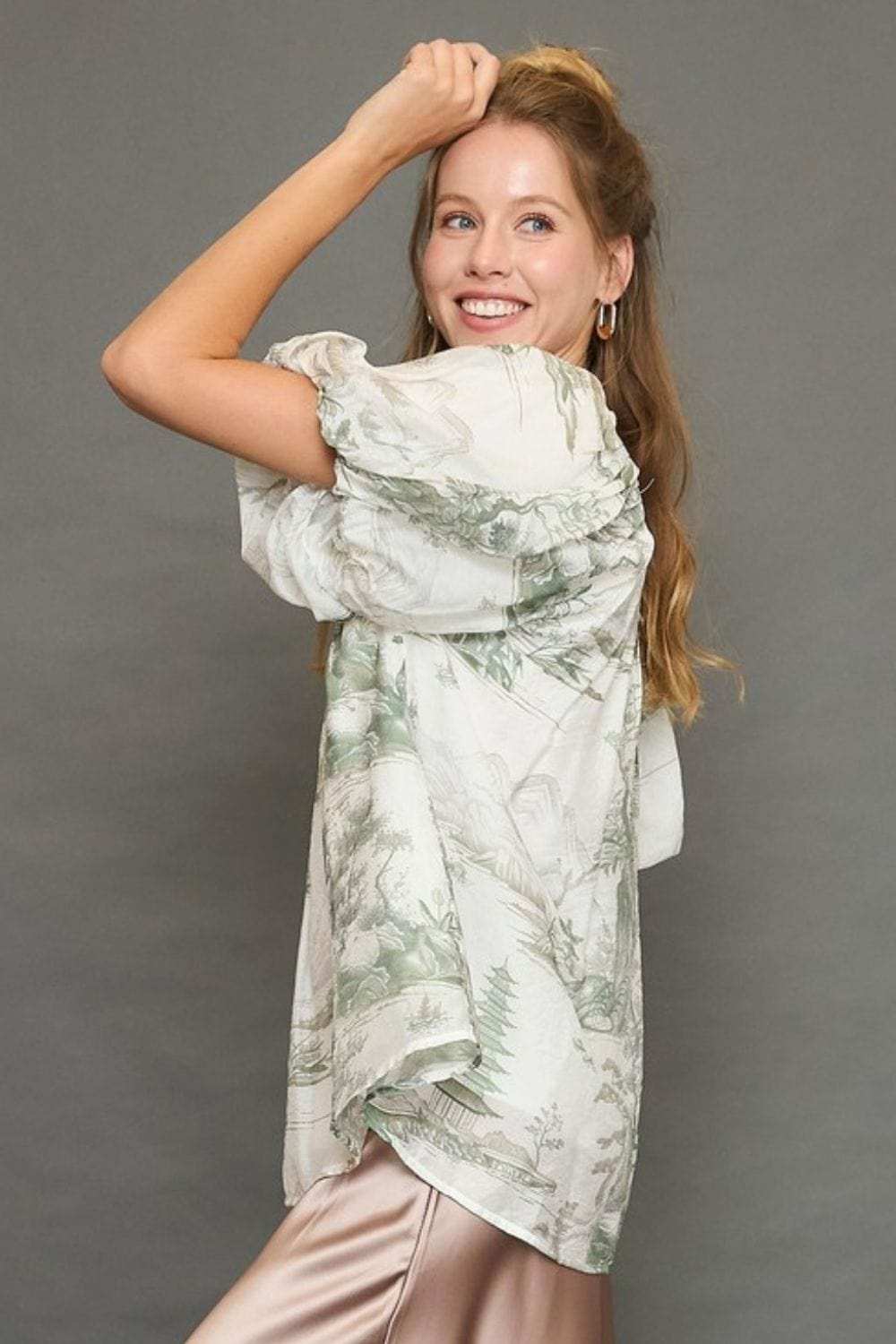 Umgee Full Size Two Tone Toile Print Top Plus Size - Trendsi - Flyclothing LLC