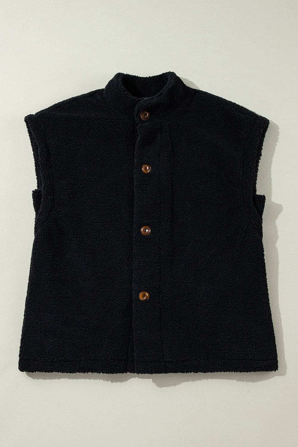 Fuzzy Mock Neck Button Up Vest Coat - Trendsi - Flyclothing LLC